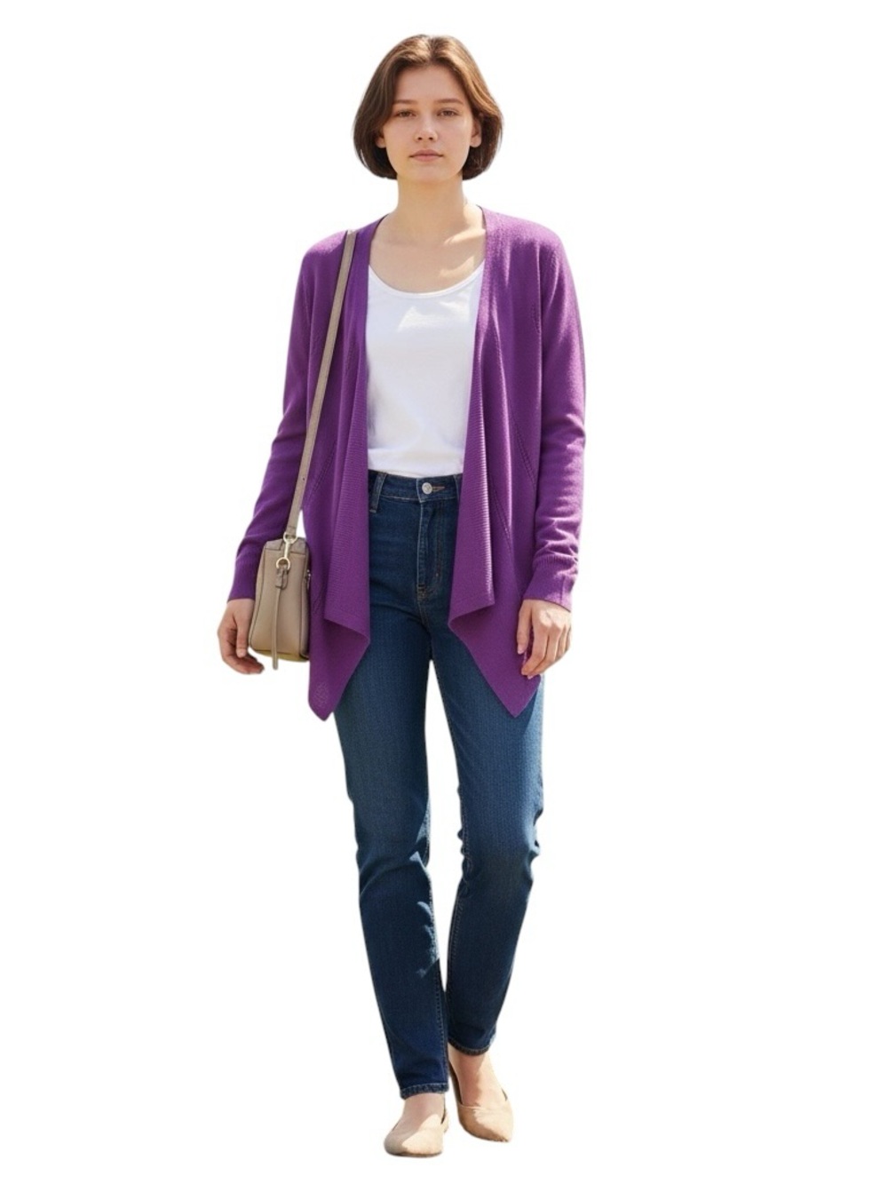The Limited Purple Wool Blend Waterfall Open Front Cardigan Sweater Medium EUC - Picture 2 of 9